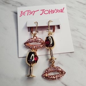 Betsey Johnson Women's Lips Wine Glass Mismatch Earrings
